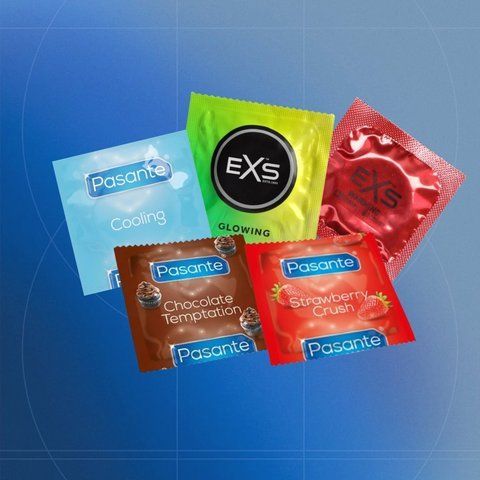 Adventure Set 55+5: EXS Glowing - 10 шт, EXS Warming - 19 шт, Pasante Cooling - 7 шт, Pasante Taste Chocolate - 11 шт, Pasante Taste Strawberry - 13 шт NO7171 фото