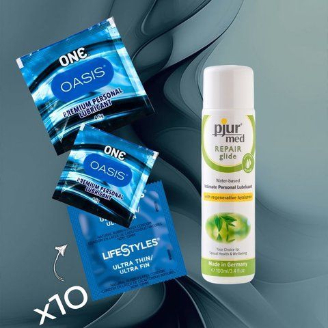 Комплект LifeStyles Ultra Thin 10 шт., pjur MED Repair glide 100 мл, ONE Oasis 3 г 2 шт. NO6758 фото