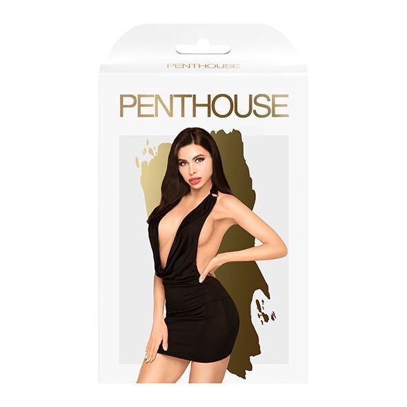 Мінісукня Penthouse - Heart Rob Black M/L, хомут, глибоке декольте, мініатюрні стрінги SO4342 фото