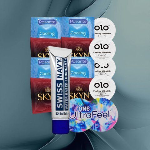 Набір "Легкість відчуттів" (ONE Ultra Feel, SKYN Intense Feel, OLO Feeling Ultrathin, Pasante Cooling, Swiss Navy Water-Based) 21 шт NO6243 фото