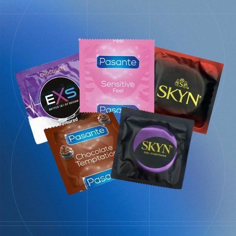 Набір Energy Duo 45: EXS Chocolate Flavoured - 14 шт, Pasante Taste Chocolate - 12 шт, Pasante Ultra Sensitive Touch - 17 шт, Skyn Elite Non Latex - 1 шт, Skyn Intense feel - 1 шт NO7172 фото