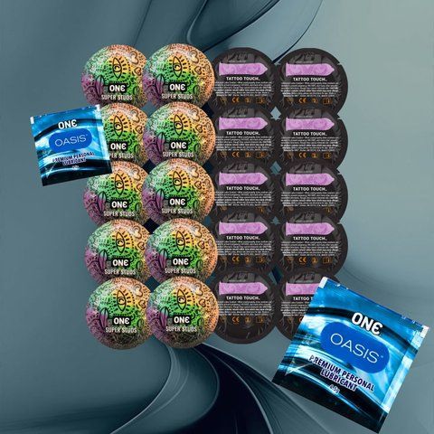 В наборі ONE Tattoo Touch Purple &ndash; 10 шт., ONE Super Studs &ndash; 10 шт, ONE Oasis 3 г &ndash; 2 шт NO6585 фото
