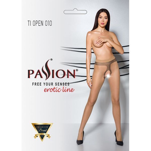 Тілесні колготки з відкритим доступом, контрастна лінія Passion TIOPEN 010 3/4 (20 den), beige SO5803 фото