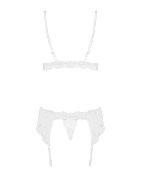 (SALE) Мереживний комплект білизни Obsessive 810-SEG-1 L/XL White, бюстгальтер, стрінги, пояс для панчіх SO7166 фото