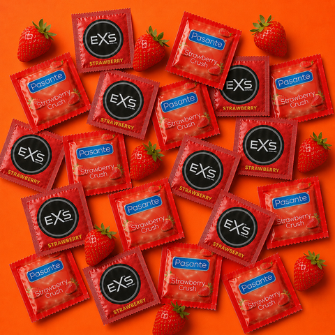 Комплект Strawberry Dream &mdash; полуничний ароматизований мікс, 24 шт: EXS Strawberry Flavoured 12 шт + Pasante Taste Strawberry 12 шт NO8089 фото