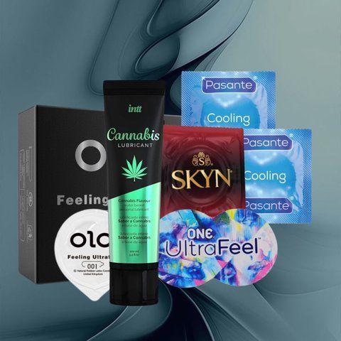 Набір "Природна гармонія" (ONE Ultra Feel, SKYN Intense Feel, OLO Feeling Ultrathin, Pasante Cooling, Intt Cannabis (1 шт., 100 мл)) 21 шт NO6250 фото