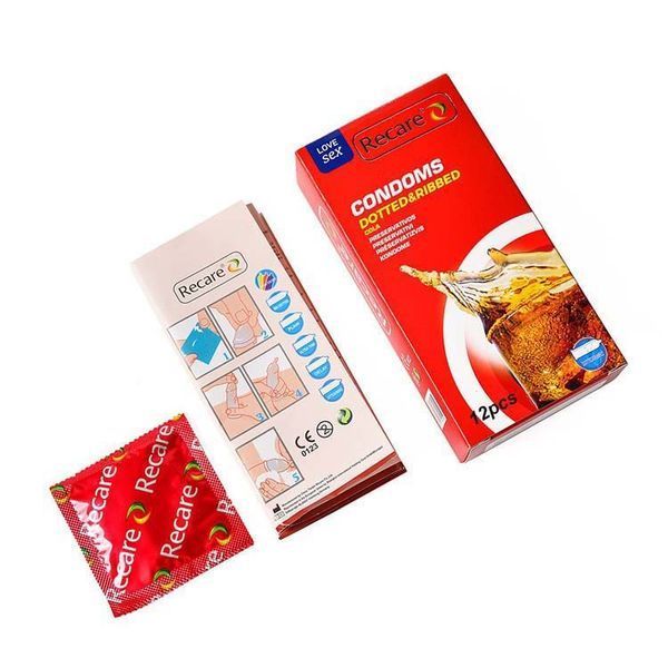 Презервативи Recare Cola Dotted&Ribbed Condoms 12 шт, з пухирцями та ребрами, аромат: Кола SX3324 фото