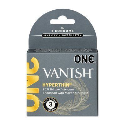 Презервативи ONE Vanish Hyperthin, 3 шт, ультратонкі, зі змазкою, картонне паковання SX0780 фото