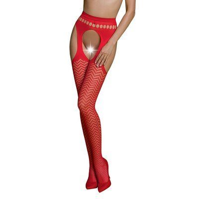 Еротичні колготки-бодістокінг Passion ECO S002 red, з доступом, геометричне плетіння SO7088 фото