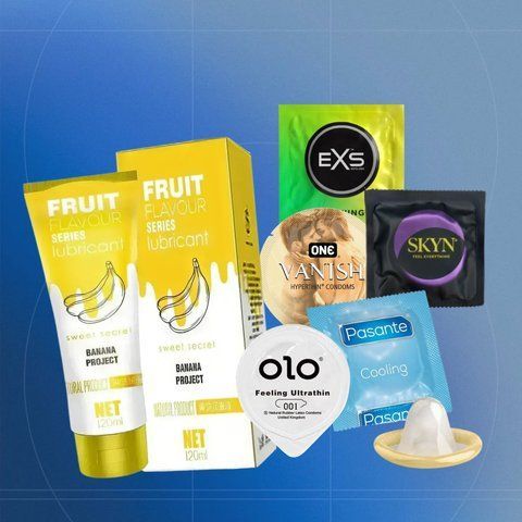 Набір Morning Flame: Їстівний лубрикант OLO 1 шт, OLO Red 1 уп, EXS Delay 5 шт, Skyn Extra Lubricated 1 шт, EXS Cola Flavoured 6 шт NO7080 фото