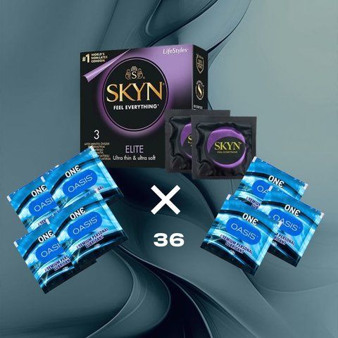 Комплект Skyn Elite Non Latex, уп. 36 шт. &ndash; 1 шт., ONE Oasis 3 г &ndash; 7 шт, 1 шт + 7 шт NO6530 фото
