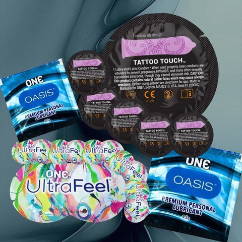 В наборі ONE Tattoo Touch Purple &ndash; 6 шт., ONE Ultra Feel &ndash; 6 шт, ONE Oasis 3 г &ndash; 2 шт NO6575 фото