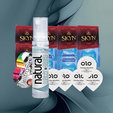 Набір "Теплий комфорт" (ONE Ultra Feel, SKYN Intense Feel, OLO Feeling Ultrathin, Pasante Cooling, Amoreane Med Natural (1 шт., 10 мл)) 21 шт NO6252 фото