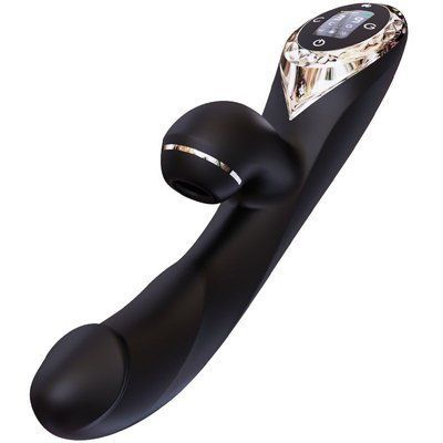 Вакуумний вібратор-кролик з підігрівом KISTOY A-King Pro Black, з LED-екраном SO4080 фото