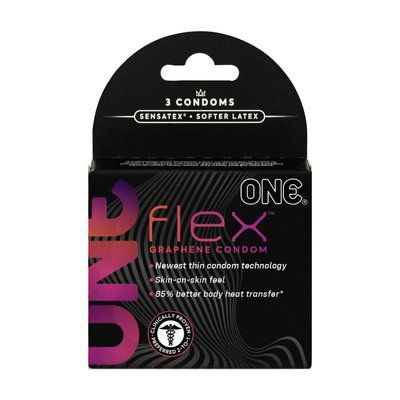 Презервативи ONE Flex Graphene, 3 шт, супертонкі, дуже міцні, картонне паковання SX0783 фото