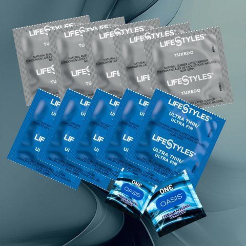 Комплект LifeStyles Tuxedo Black &ndash; 5 шт., LifeStyles Ultra Thin &ndash; 5 шт., ONE Oasis 3 г &ndash; 2 шт. NO6628 фото
