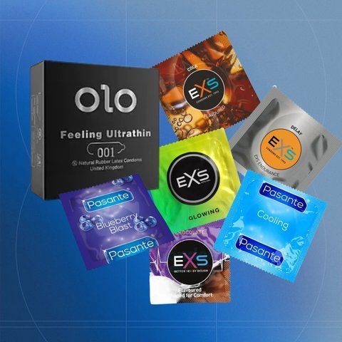 Limitless Set: EXS Chocolate Flavoured - 6 шт, EXS Cola Flavoured - 15 шт, EXS Delay - 3 шт, EXS Glowing - 1 шт, OLO Black Feeling Ultrathin 1 уп., Pasante Cooling - 20 шт, Pasante Taste Blueberry - 10 шт NO7185 фото
