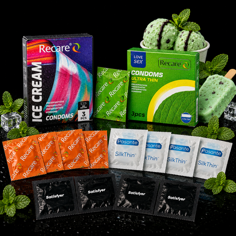 Набір 27 шт Sensitive Lab (EXS Cooling &mdash; 1 шт; Pasante Silk Thin &mdash; надтонкі &mdash; 5 шт; Pasante Sensitive Feel &mdash; 8 шт; Satisfyer Premium Condoms 45 мм XS &mdash; 1 шт; Satisfyer Premium Condoms 49 мм S &mdash; 1 шт; Satisfyer Premium Condoms 53 мм M &mdash; 1 шт; Satisfyer Pre NO7998 фото