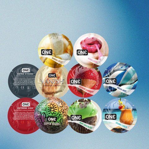 Набір "Deluxe Sensation 45 (One Vanishe 6 шт., One Ribs 15 шт., One Strong 6 шт., One Studs&nbsp;12 шт., One Flavor 6 шт.)" NO0366 фото