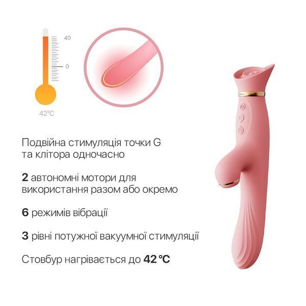 Вібратор з підігрівом та вакуумною стимуляцією клітора Zalo - ROSE Vibrator Strawberry Pink SO6680 фото