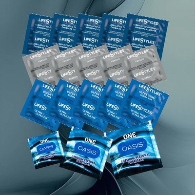 Комплект LifeStyles Ultra Lubricated &ndash; 5 шт., LifeStyles Tuxedo Black &ndash; 5 шт., LifeStyles Ultra Thin &ndash; 5 шт., ONE Oasis 3 г &ndash; 3 шт. NO6887 фото