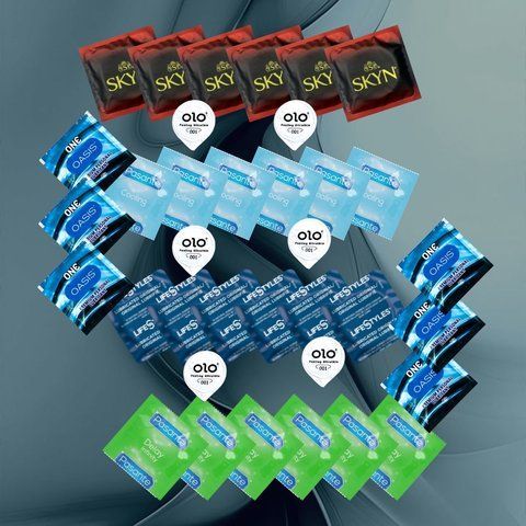 В наборі (SKYN Intense Feel &ndash; 6 шт., OLO Feeling Ultrathin &ndash; 6 шт., Pasante Delay Infinity &ndash; 6 шт., Pasante Cooling &ndash; 6 шт., LifeStyles Ultra Lubricated &ndash; 6 шт., ONE Oasis 3 г &ndash; 6 шт) NO6715 фото