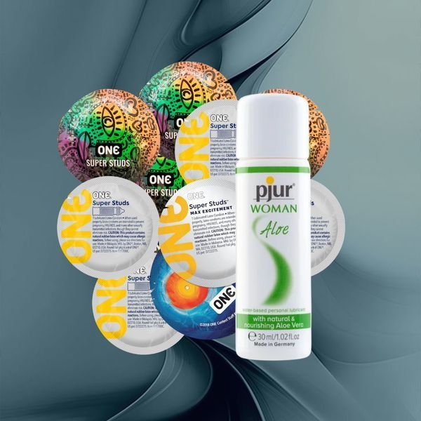 Набір "ONE Super Studs & pjur Woman Aloe" (ONE Super Studs 9 шт, pjur Woman Aloe (30 мл)) 10 шт NO6116 фото