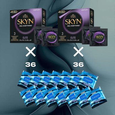 Комплект Skyn Elite Non Latex, уп. 36 шт. &ndash; 2 шт., ONE Oasis 3 г &ndash; 14 шт, 2 шт + 14 шт NO6531 фото