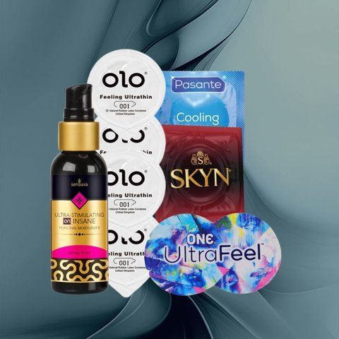 Набір "Безмежні відчуття" (ONE Ultra Feel, SKYN Intense Feel, OLO Feeling Ultrathin, Pasante Cooling, Sensuva Ultra-Stimulating On Insane) 21 шт NO6235 фото