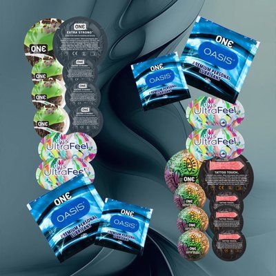 В наборі ONE Ultra Feel &ndash; 4 шт., ONE FlavorWaves - Шоколад та м'ята &ndash; 4 шт., ONE Tattoo Touch Red &ndash; 4 шт., ONE Super Studs &ndash; 4 шт., ONE Extra Strong &ndash; 4 шт., ONE Oasis 3 г &ndash; 4 шт. NO6562 фото