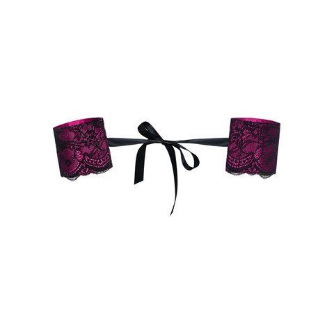 (SALE) Атласні наручники-манжети на стрічках Obsessive Roseberry cuffs, pink, прикрашені мереживом SO7727 фото