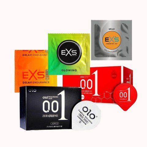 Набір OLO з гіауроновою змазкою + EXS &ndash; 26 шт (Red, Black Ultrathin, Delay, Warming, Glowing) NO7232 фото