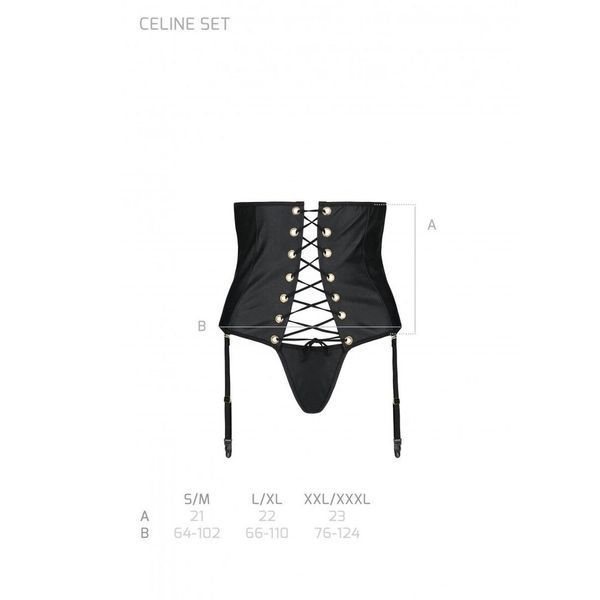 Пояс-корсет з екошкіри Passion CELINE SET XXL/XXXL, black шнурівка, знімні пажі для панчіх, стрінги SO6411 фото