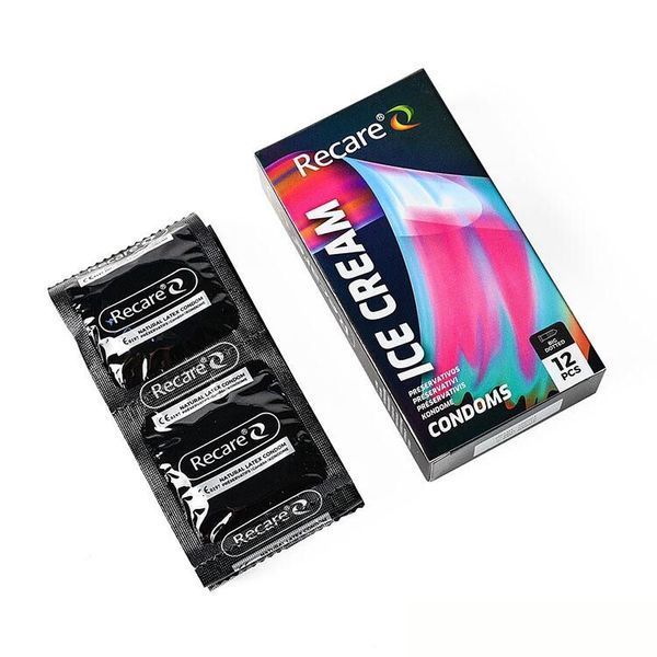 Презервативи Holographic Recare Ice Cream Big Dotted Condoms 12 шт, з пухирцями, аромат: морозиво SX3338 фото