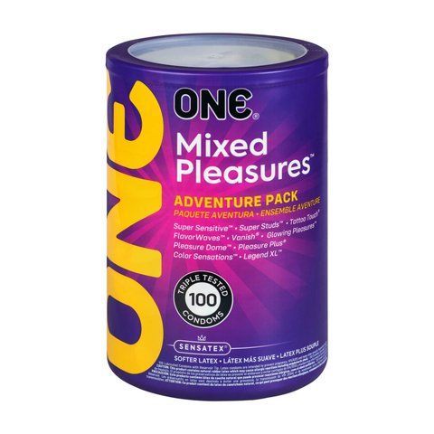 Набір презервативів ONE Mixed Pleasures, 100 шт, 10 видів, паковання-тубус SX0732 фото