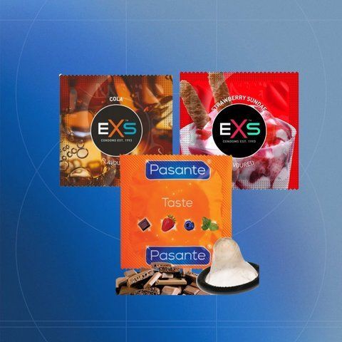Набір Flavour Mix &mdash; ароматизовані 32 шт: EXS Cola Flavoured кола- 8 шт + EXS Strawberry Flavoured полуниця - 16 шт + Pasante Taste Chocolate шоколад - 8 шт NO8156 фото