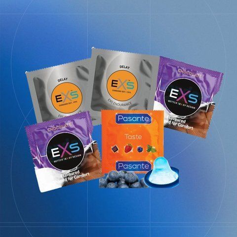 Набір Value Sweets: EXS Chocolate Flavoured - 20 шт, EXS Delay - 16 шт, Pasante Taste Blueberry - 12 шт NO7149 фото