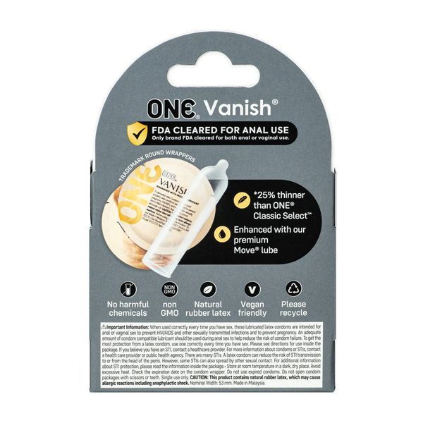 Презервативи ONE Vanish Hyperthin &mdash; ультратонкі для максимальної чутливості, 3 шт., картонна коробка NO7830 фото