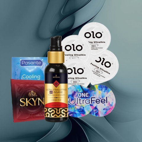 Набір "Яскраве задоволення" (ONE Ultra Feel, SKYN Intense Feel, OLO Feeling Ultrathin, Pasante Cooling, Sensuva Ultra-Stimulating On Insane Cherry Pop) 21 шт NO6236 фото