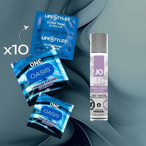 Комплект LifeStyles Ultra Thin 10 шт., System JO AGAPE &mdash; ORIGINAL (30 мл), ONE Oasis 3 г 2 шт. NO6752 фото