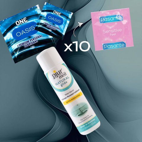 Комплект Pasante Sensitive Feel 10 шт., pjur MED Natural glide 100 мл, ONE Oasis 3 г 2 шт. NO6738 фото