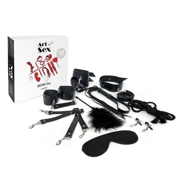 Набір BDSM Art of Sex &ndash; Set Leather, 10 предметів, чорний, натуральна шкіра SO7138 фото