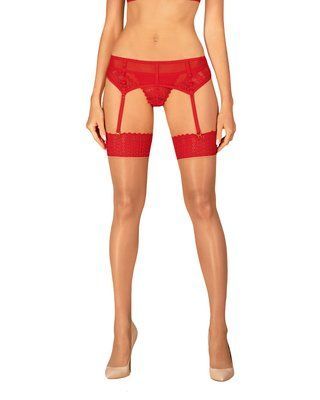 Панчохи Obsessive Ingridia stockings XS/S, бежеві з червоною резинкою SO9040 фото