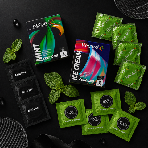 Набір 30 шт Cold Wave Mix (EXS Cooling &mdash; 1 шт; EXS Ribbed &mdash; 1 шт; Pasante Naturelle &mdash; анатомічні &mdash; 1 шт; Pasante Cooling &mdash; охолоджуючий ефект &mdash; 1 шт; Satisfyer Premium Condoms 60 мм XL &mdash; 1 шт; Satisfyer Premium Condoms 64 мм XXL &mdash; 1 шт; Recare Delay Candy NO8014 фото