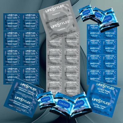 Комплект з LifeStyles Ultra Lubricated &ndash; 9 шт., LifeStyles Tuxedo Black &ndash; 9 шт., LifeStyles Ultra Thin &ndash; 9 шт., ONE Oasis 3 г &ndash; 6 шт. NO6854 фото