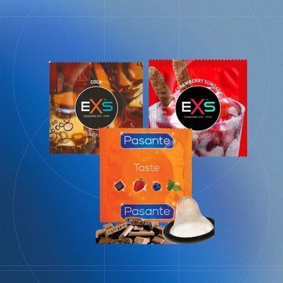 Flavour Mix: EXS Cola Flavoured - 8шт, EXS Strawberry Flavoured - 16 шт, Pasante Taste Chocolate - 8 шт NO7153 фото