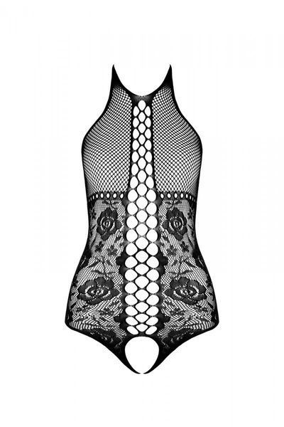 Бодістокінг з імітацією корсетної шнурівки Passion BS094 One Size, black, квітковий візерунок, з дос SO8923 фото