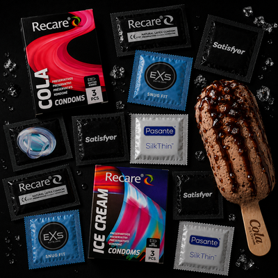 Набір 26 шт Delay & Texture (EXS Ribbed &mdash; 1 шт; EXS Pure EKO &mdash; 2 шт; EXS Snug Fit &mdash; 2 шт; Pasante Silk Thin &mdash; надтонкі &mdash; 1 шт; Pasante Warming &mdash; розігріваючий ефект, ребристі &mdash; 1 шт; Pasante Sensitive Feel &mdash; 1 шт; Satisfyer Premium Condoms 49 мм S &mdash; 1 шт; NO8016 фото
