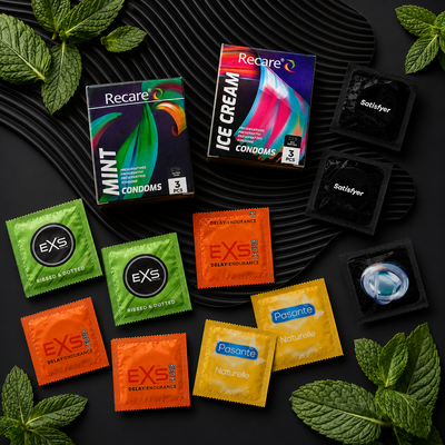 Набір 31 шт Thin Feel Collection (EXS Cooling &mdash; 1 шт; EXS Delay &mdash; 1 шт; EXS Ribbed &mdash; 1 шт; Pasante Naturelle &mdash; анатомічні &mdash; 1 шт; Pasante Sensitive Feel &mdash; 2 шт; Satisfyer Premium Condoms 45 мм XS &mdash; 1 шт; Satisfyer Premium Condoms 53 мм M &mdash; 1 шт; Satisfyer NO8017 фото