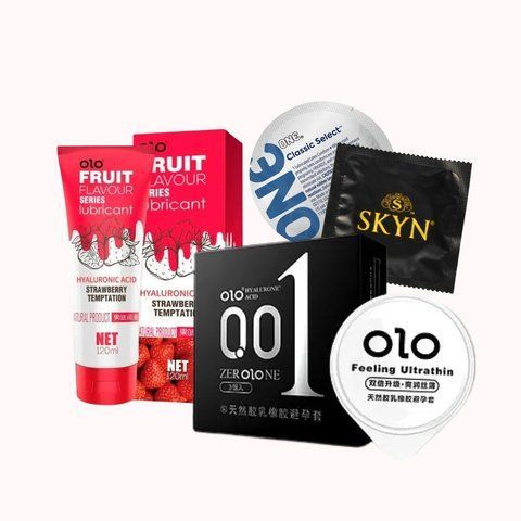 Комплект OLO з гіауроновою змазкою+ Skyn безлатексні + ONE латексні + OLO Lubricant на водній основі смаковий &ndash; 31 шт (класичні, ультратонкі, безлатексні, з лубрикантом) NO7390 фото